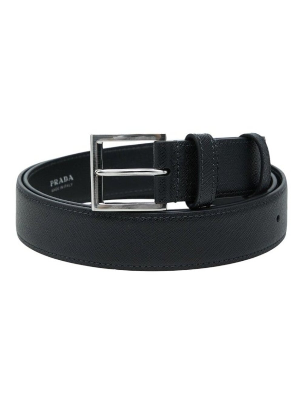 Prada Saffiano Belt 110 44 Black Silver Leather Metal